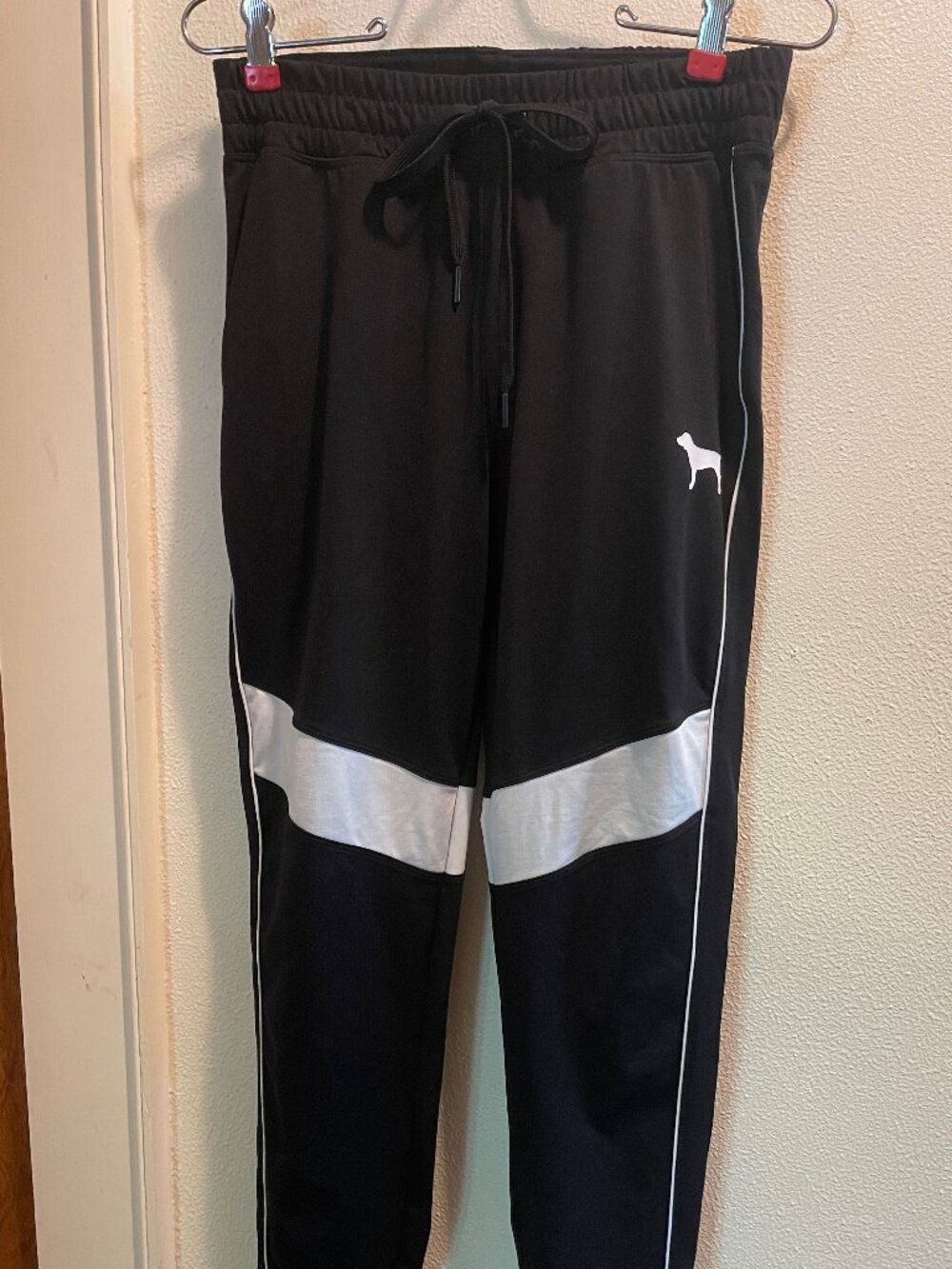 victoria's secret pink Y2K 2000s dog logo black white joggers EUC piping Small
